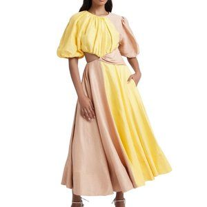Aje Caliente Two Tone Puff Sleeve Dress